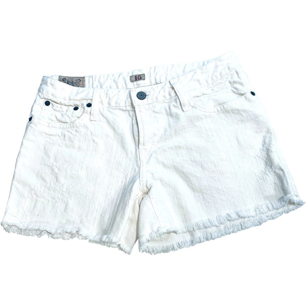 Polo Ralph Lauren Shorts Girls 16 White Jean Frayed Hem Denim Casual Dungarees